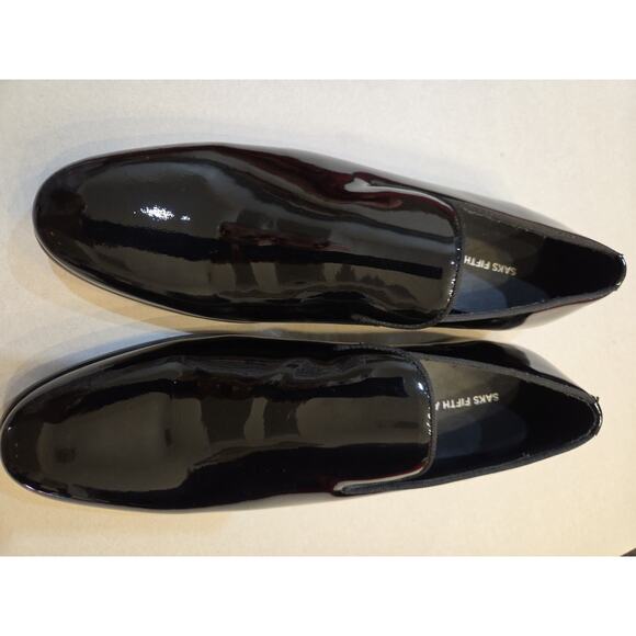 Saks Fifth Avenue Black Patent Leather Tuxedo Loafers Size 9 M Formal Dress
